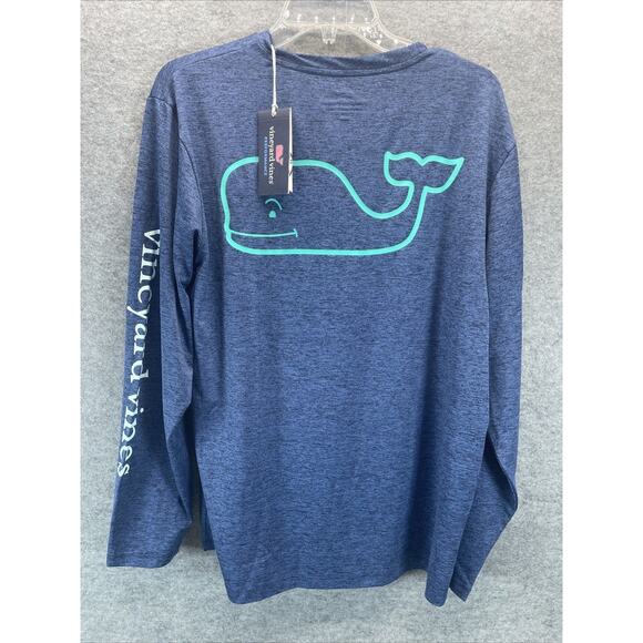 NEW Vineyard Vines Men Sz M Long Sleeve Harbor Performance Graphic Tee Navy Hthr - Picture 4 of 7